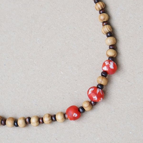 Alternate image for Eco-Friendly Sese Wood and Recycled Glass Beaded Necklace Fearless Red