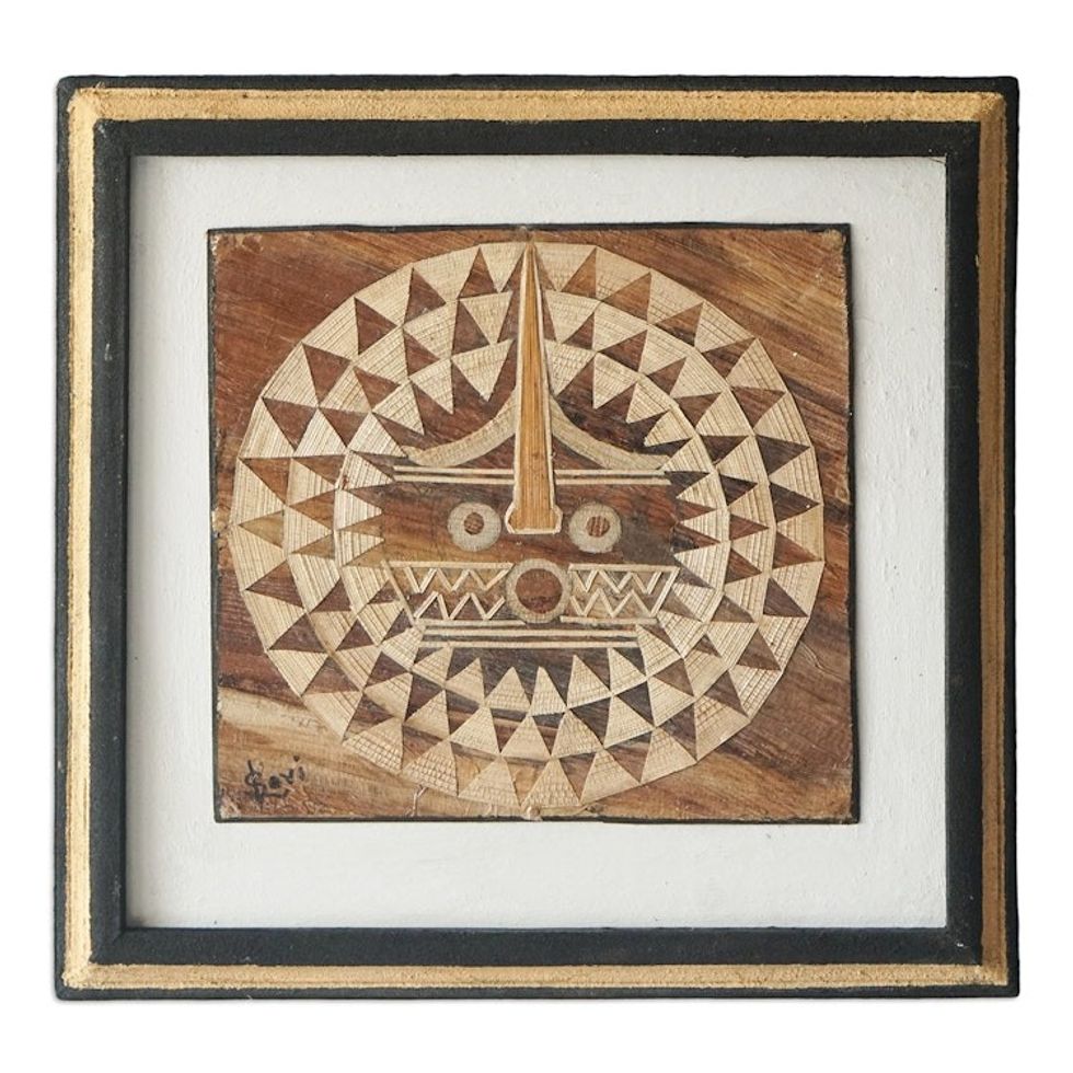 Natural Fiber African Mask Wall Art Handcrafted in Ghana 'African Sun Mask I'