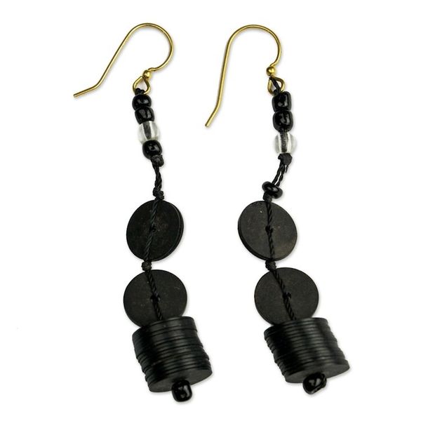 Alternate image for Artisan Crafted Eco-Friendly Beaded Dangle Earrings Dark of the Night