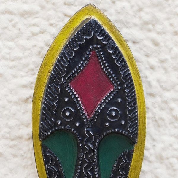 Alternate image for Hand-Painted Sese Wood Mask from Ghana Oblong Shadow II