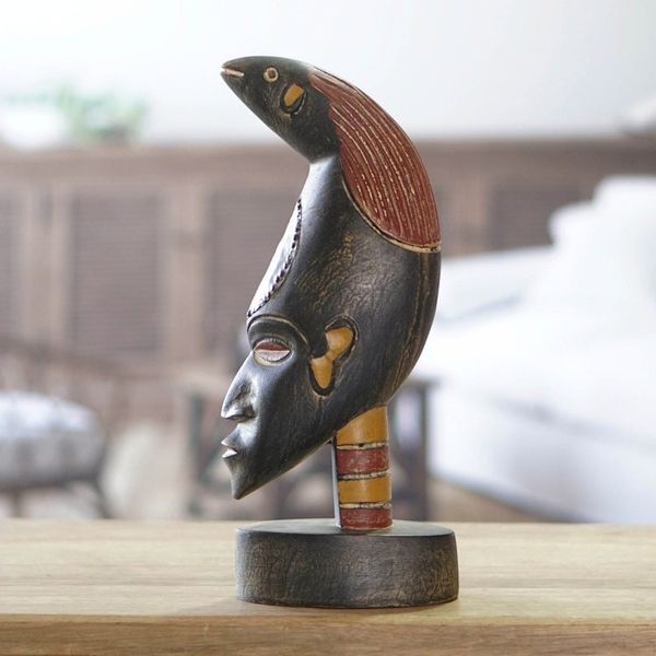 Alternate image for Red and Black Sese Wood Sculpture with Aluminum Accents Hunter Head