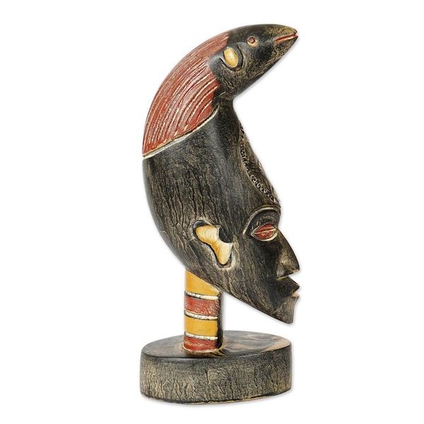 Alternate image for Red and Black Sese Wood Sculpture with Aluminum Accents Hunter Head