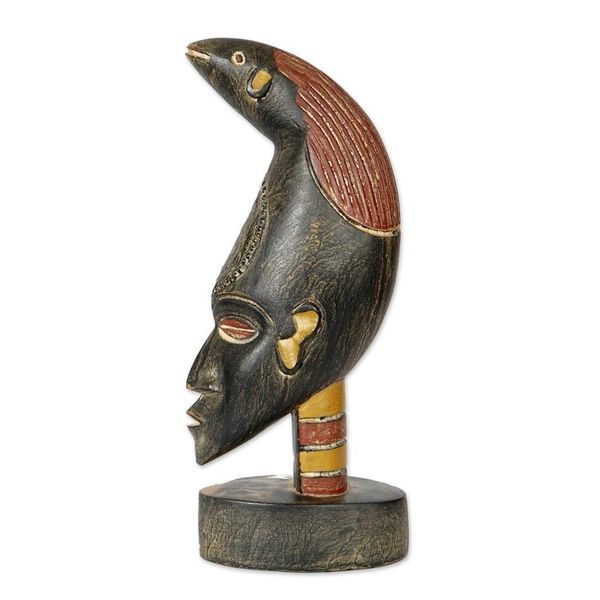 Alternate image for Red and Black Sese Wood Sculpture with Aluminum Accents Hunter Head