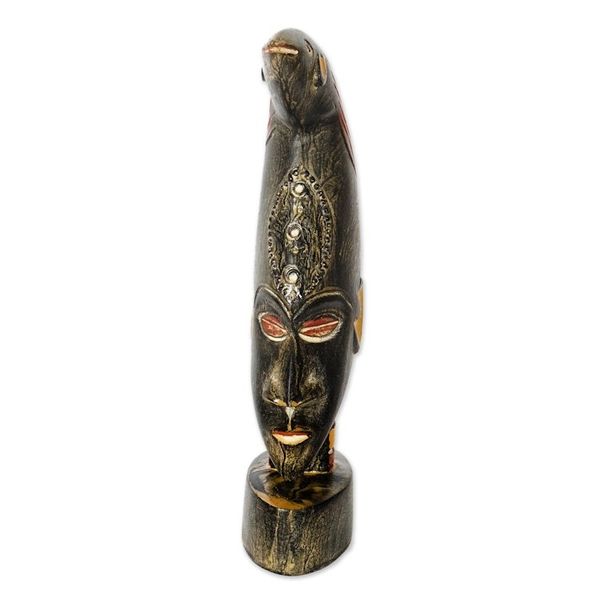 Alternate image for Red and Black Sese Wood Sculpture with Aluminum Accents Hunter Head
