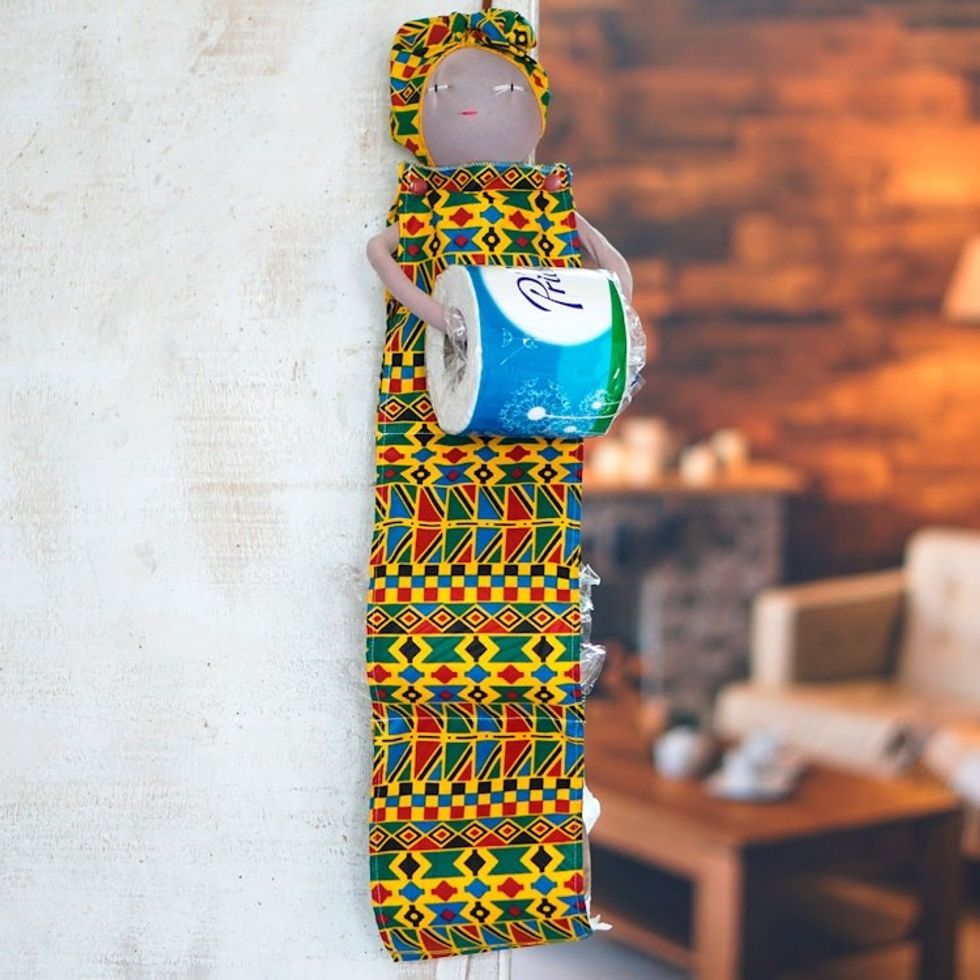 Doll-Shaped Handmade Cotton Hanging Toilet Paper Holder 'Ghanaian Style'