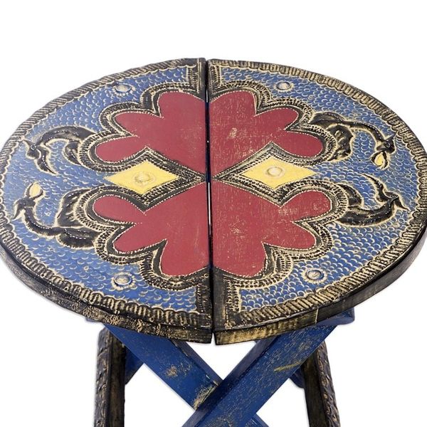 Alternate image for Handcrafted Blue Flamingo Sese Wood Folding Table Blue Flamingo