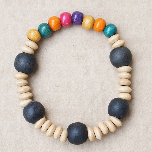 Alternate image for Vibrant Recycled Glass and Sese Wood Beaded Stretch Bracelet Divine Touch