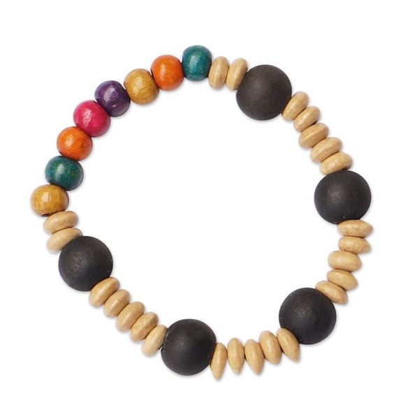 Alternate image for Vibrant Recycled Glass and Sese Wood Beaded Stretch Bracelet Divine Touch