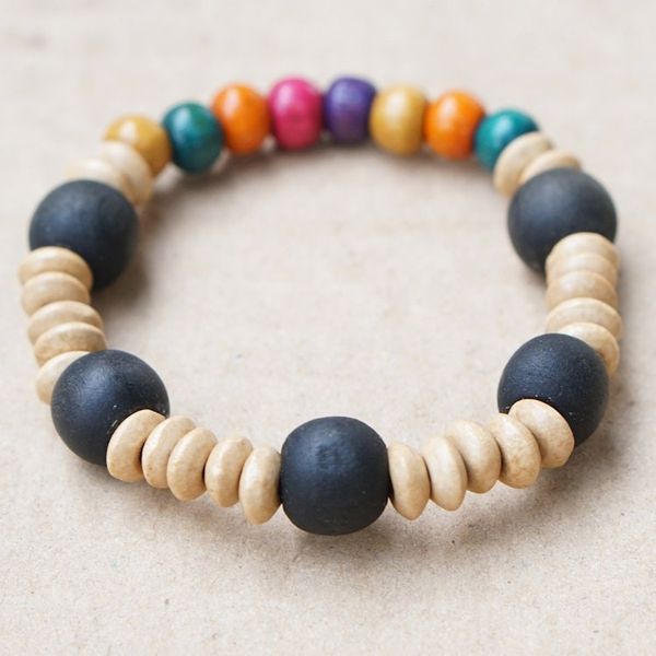Alternate image for Vibrant Recycled Glass and Sese Wood Beaded Stretch Bracelet Divine Touch