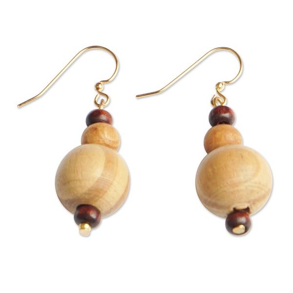Alternate image for Eco-Friendly Sese Wood Beaded Dangle Earrings from Ghana Forest Luck