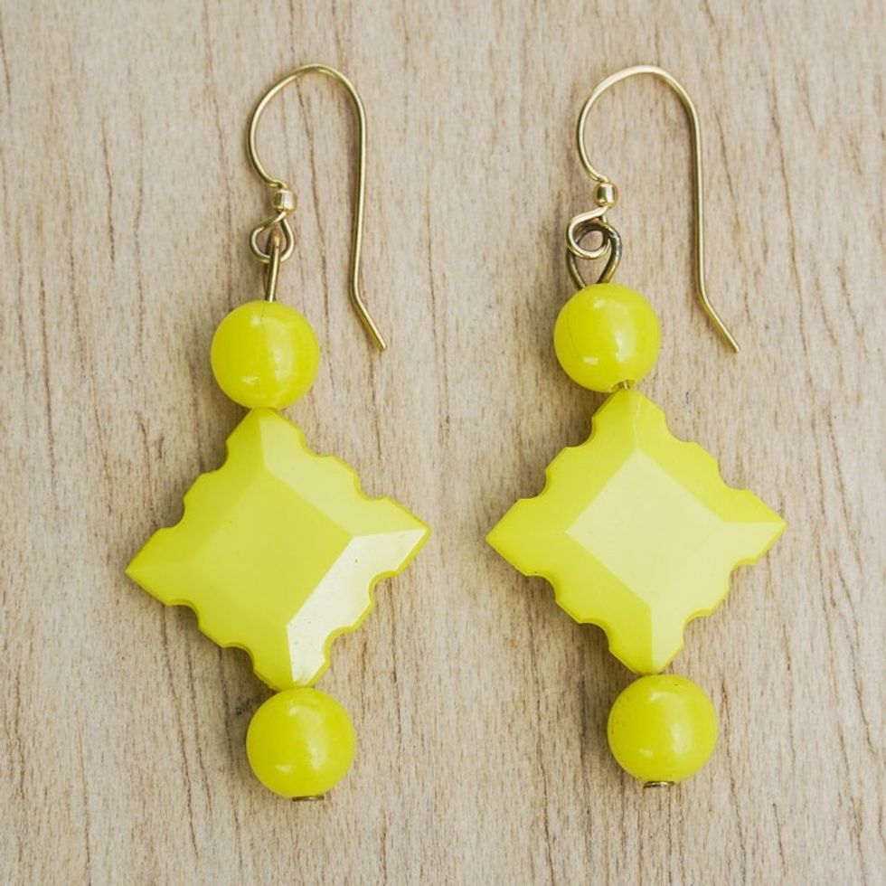 Eco-Friendly Beaded Dangle Earrings from Ghana 'Sunshine Grace'