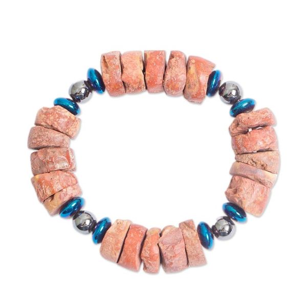 Alternate image for Bauxite and Recycled Glass Beaded Stretch Bracelet Vibrant Earth
