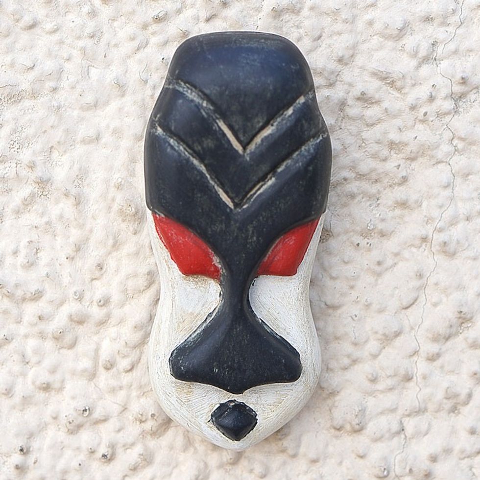 Hand-Painted Dark Blue and White Queen Kandake African Mask 'Queen Kandake'