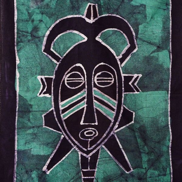 Alternate image for Handcrafted Green Cotton Wall Hanging of African Mask Green Meditations