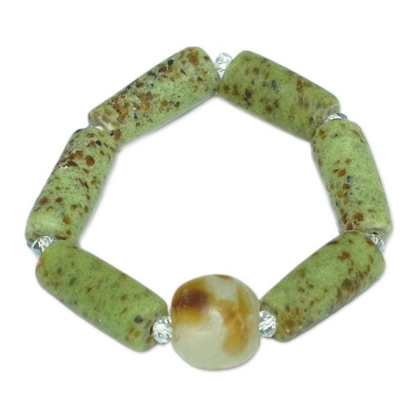 Alternate image for Eco-Friendly Green Recycled Glass and Agate Beaded Bracelet Green Pride