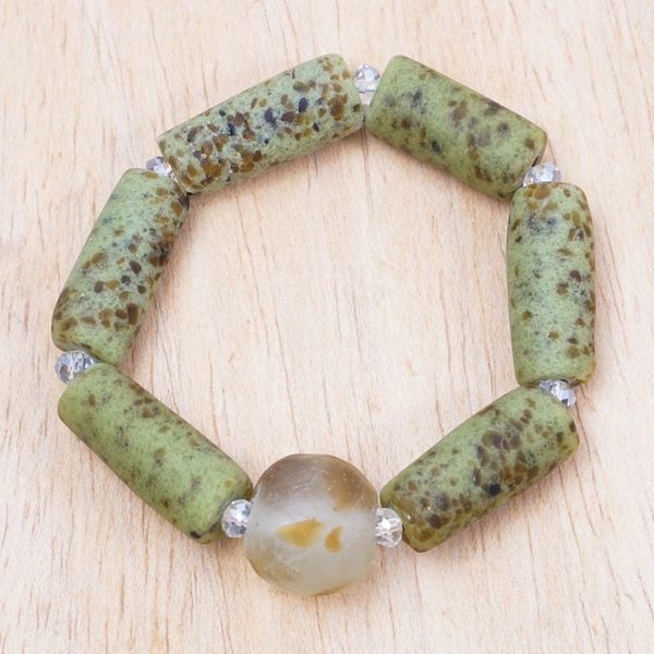 Alternate image for Eco-Friendly Green Recycled Glass and Agate Beaded Bracelet Green Pride