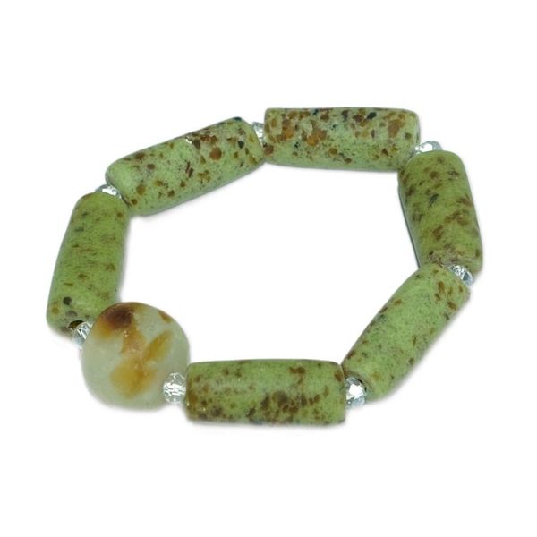 Alternate image for Eco-Friendly Green Recycled Glass and Agate Beaded Bracelet Green Pride