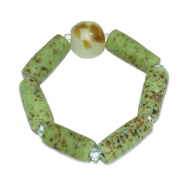 Alternate image for Eco-Friendly Green Recycled Glass and Agate Beaded Bracelet Green Pride