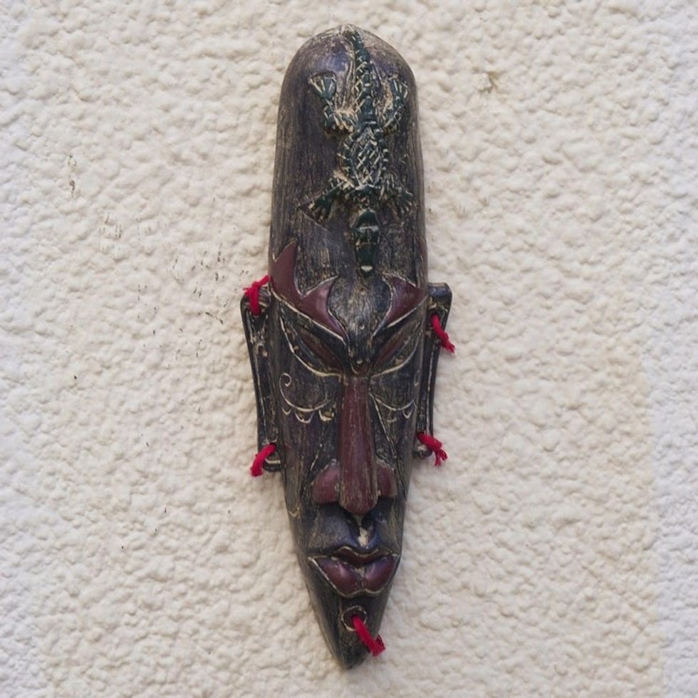 Hand Carved Wood Mask with Crocodile Motif 'Terrible Lizard'