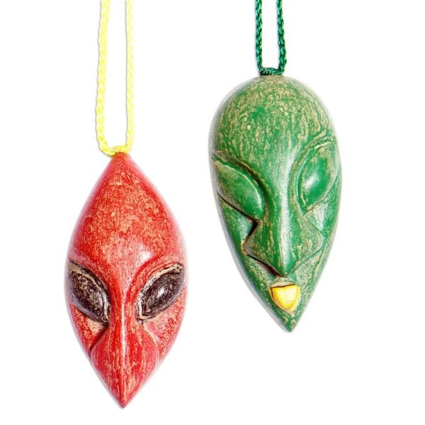 Alternate image for Set of 4 Ofram Wood African Mask Ornaments Handmade in Ghana Ancestral Voices
