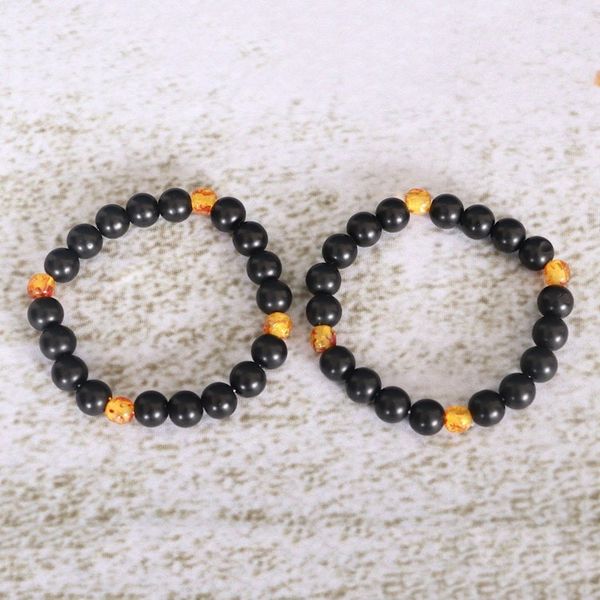 Alternate image for Two Black and Yellow Recycled Glass Beaded Stretch Bracelets Galaxy Glam