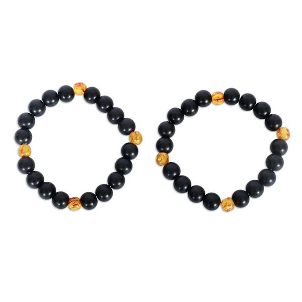 Alternate image for Two Black and Yellow Recycled Glass Beaded Stretch Bracelets Galaxy Glam