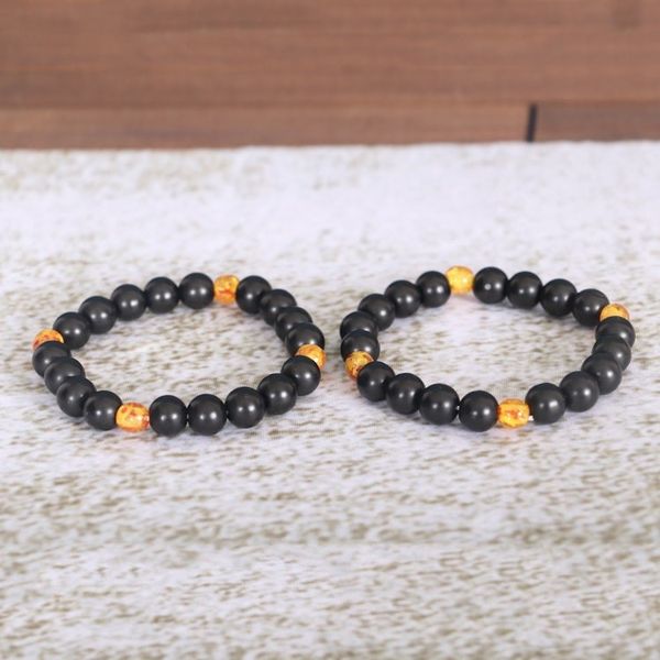 Alternate image for Two Black and Yellow Recycled Glass Beaded Stretch Bracelets Galaxy Glam