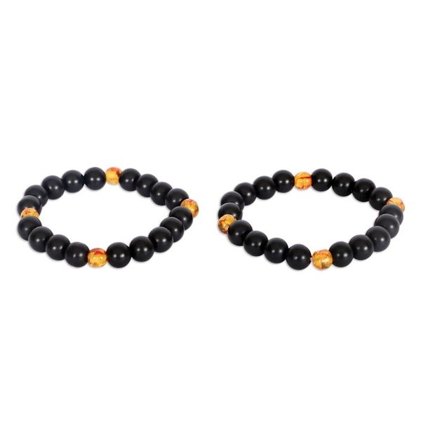 Alternate image for Two Black and Yellow Recycled Glass Beaded Stretch Bracelets Galaxy Glam