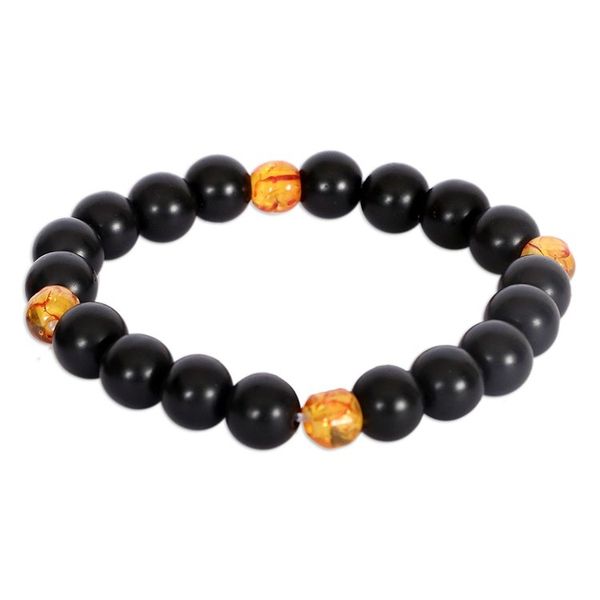 Alternate image for Two Black and Yellow Recycled Glass Beaded Stretch Bracelets Galaxy Glam