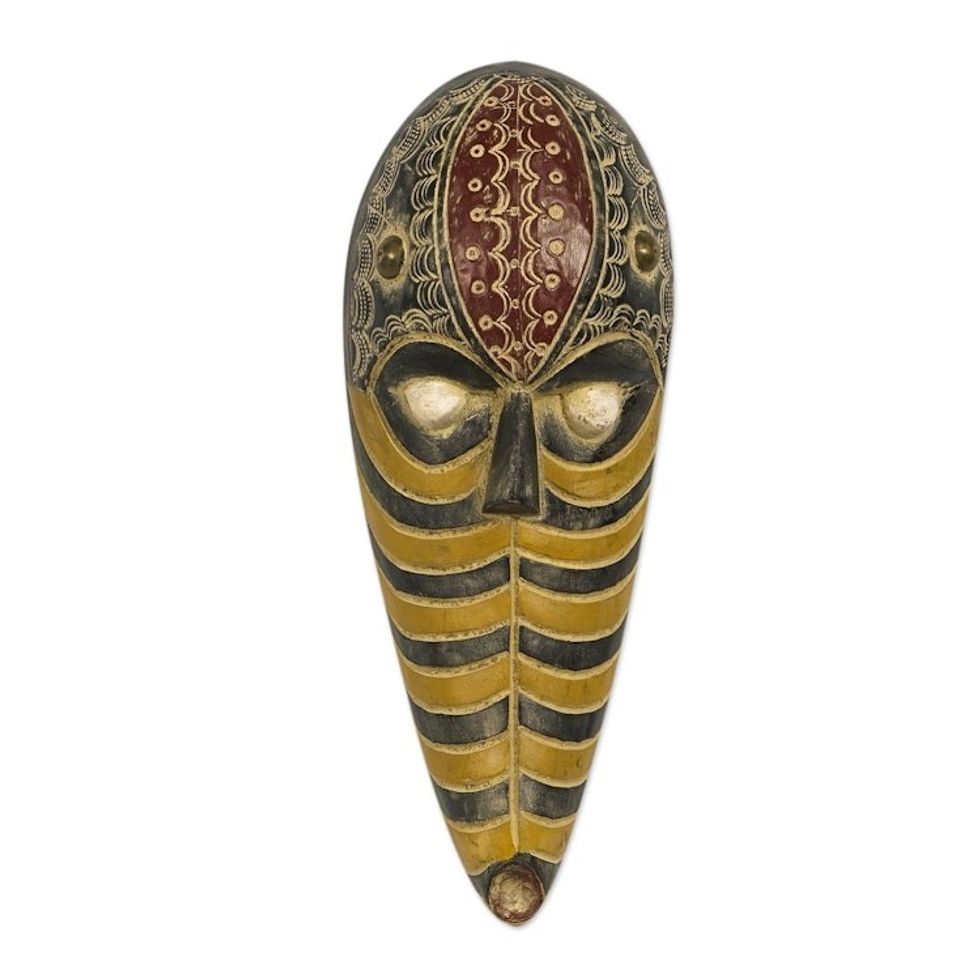 Hand Made Sese Wood and Aluminum Plated Mask 'Cheetah Totem'