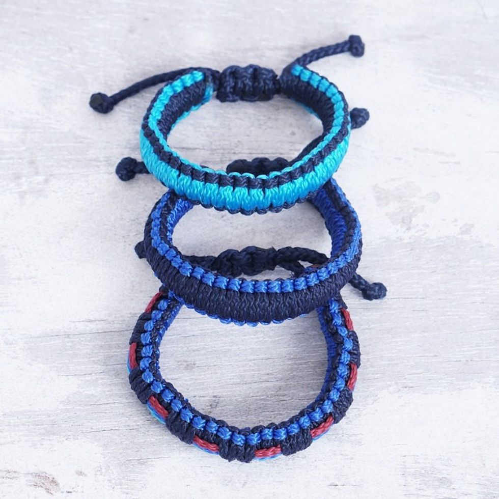 Set of 3 Handwoven Macrame Bracelets in Blue Hues 'Celestial Vibes'