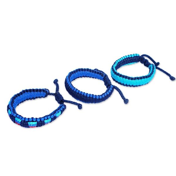Alternate image for Set of 3 Handwoven Macrame Bracelets in Blue Hues Celestial Vibes