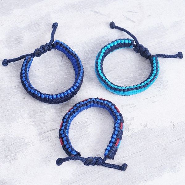 Alternate image for Set of 3 Handwoven Macrame Bracelets in Blue Hues Celestial Vibes
