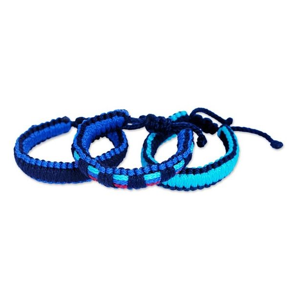Alternate image for Set of 3 Handwoven Macrame Bracelets in Blue Hues Celestial Vibes