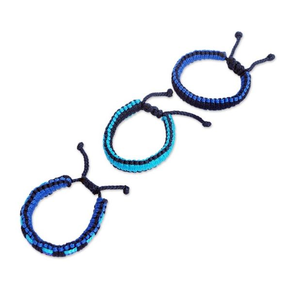 Alternate image for Set of 3 Handwoven Macrame Bracelets in Blue Hues Celestial Vibes