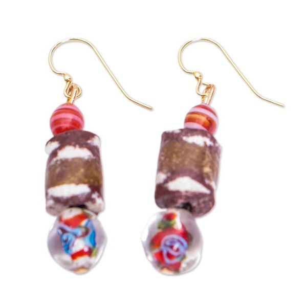 Alternate image for Brown and Red Recycled Glass Beaded Dangle Earrings Precious Land