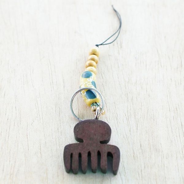 Alternate image for Handcrafted Ebony Wood Comb Key Chain from Ghana Queens Amulet