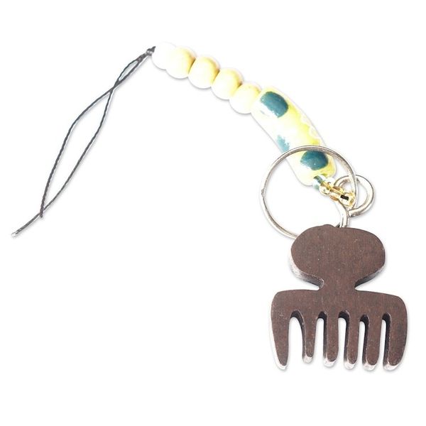 Alternate image for Handcrafted Ebony Wood Comb Key Chain from Ghana Queens Amulet