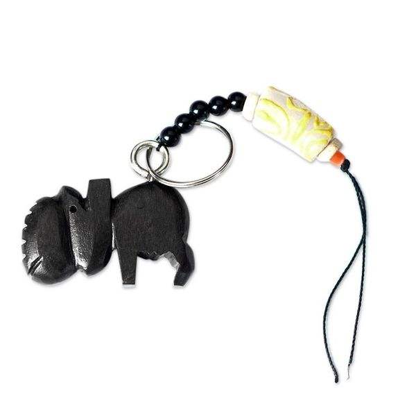 Alternate image for Ebony Hippo Keychain with Recycled Glass Wood Beads Hippo