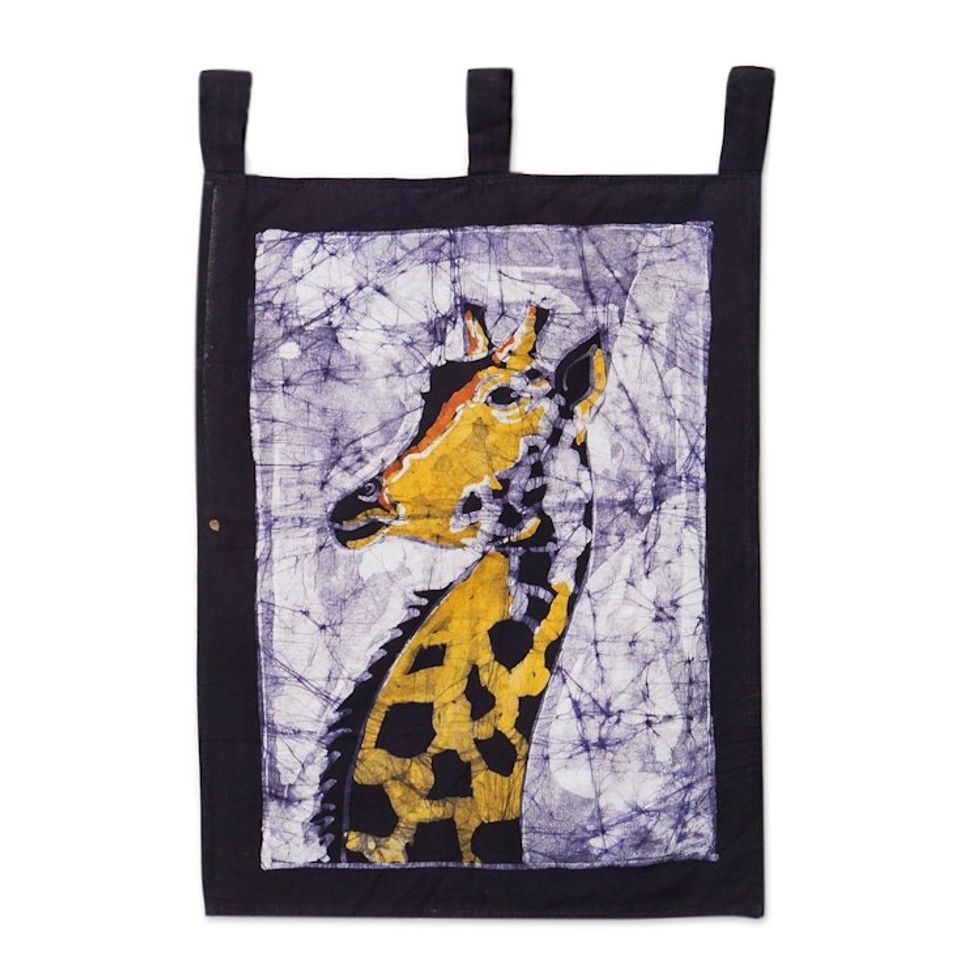 Handcrafted Cotton Wall Hanging of Giraffe in Yellow Hues 'Elegant Savanna'