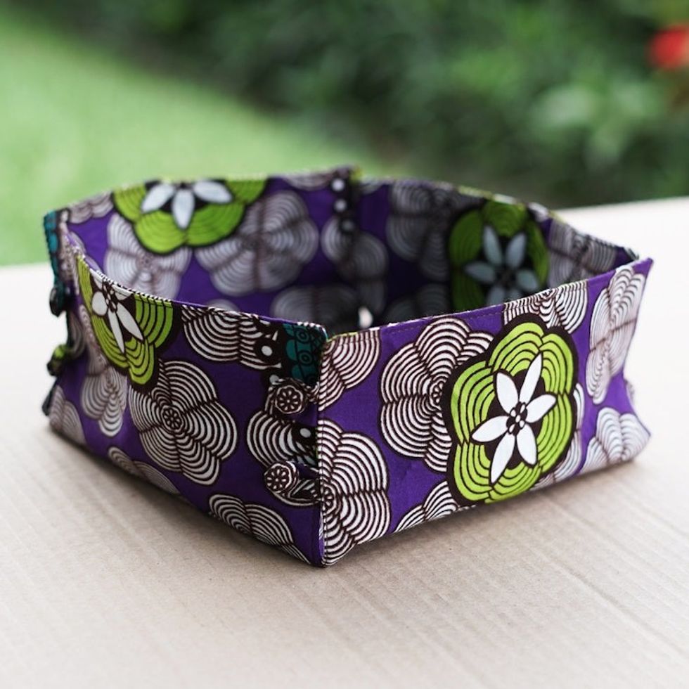 Handcrafted Floral Amethyst and Lime Cotton Basket Napkin 'Amethyst Spring'