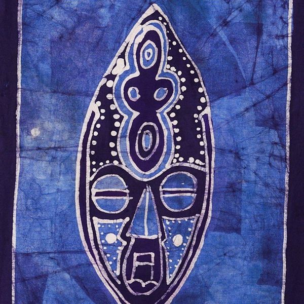 Alternate image for Handcrafted Blue Cotton Wall Hanging of African Mask Blue Visions
