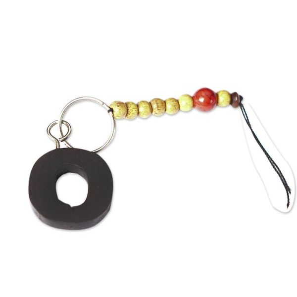 Alternate image for Ebony Keychain of Letter O with Recycled Glass Wood Beads The Letter O