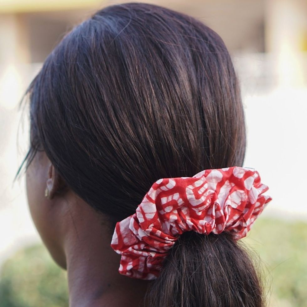 Handcrafted Crimson Batik Cotton Scrunchie from Ghana 'Graceful Crimson'