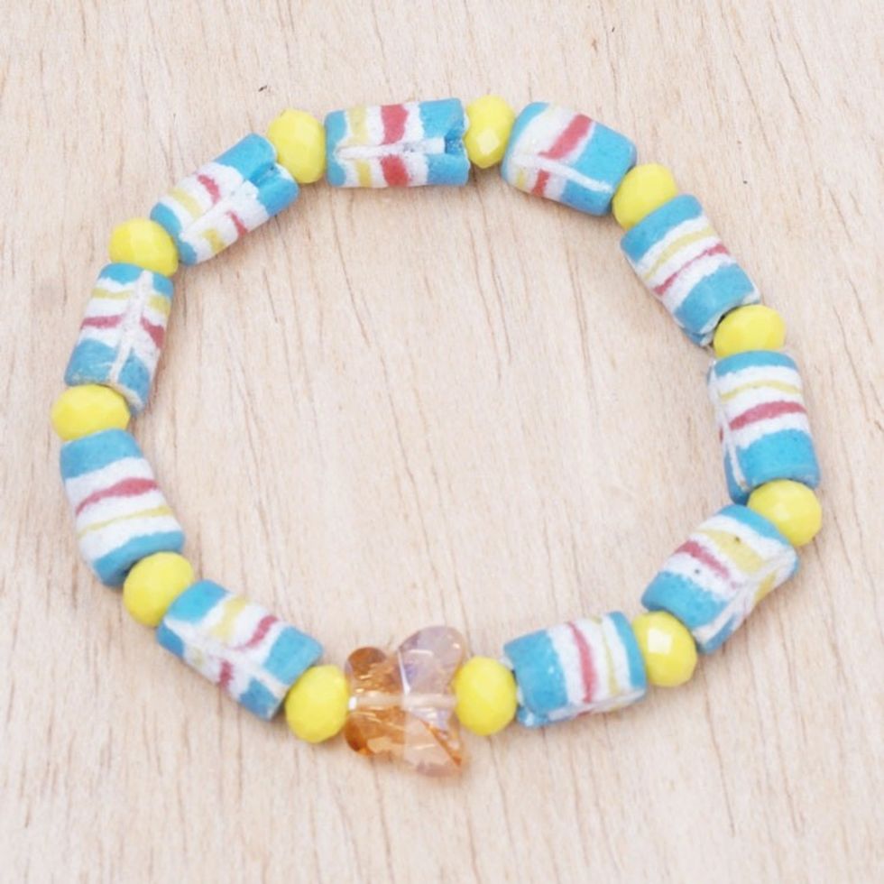 Eco-Friendly Pastel-Toned Recycled Beaded Stretch Bracelet 'Radiant Abifao'