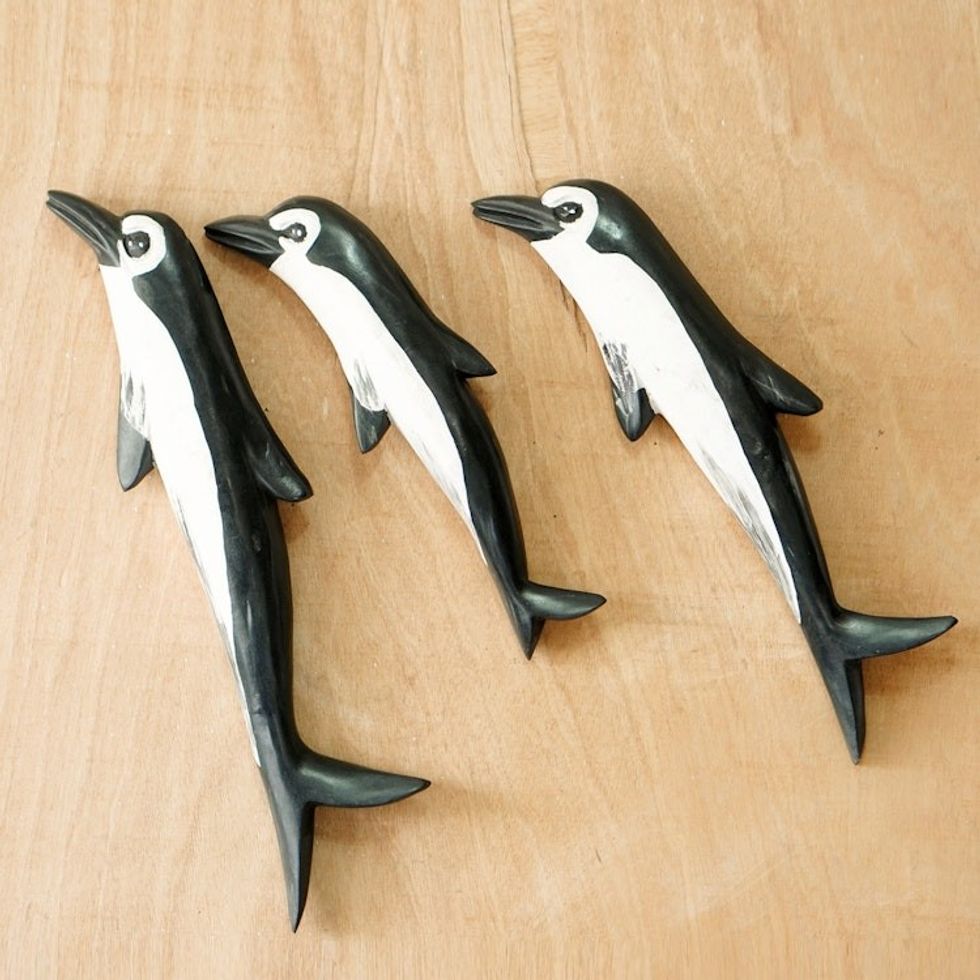 Hand Painted Wood Dolphin Wall Accents Set of 6 'Pod'
