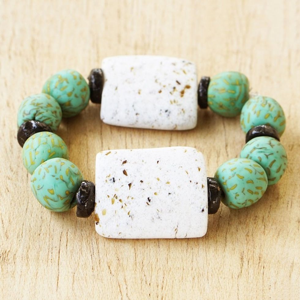Hand Crafted Recycled Glass Beaded Bracelet 'Life and Other Stories'