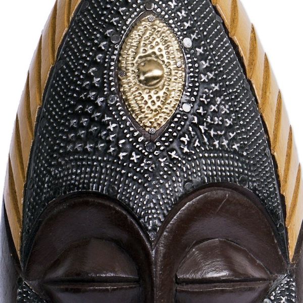 Alternate image for Artisan Crafted African Wood Mask with Brass and Aluminum Future King
