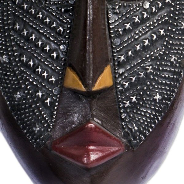 Alternate image for Artisan Crafted African Wood Mask with Brass and Aluminum Future King