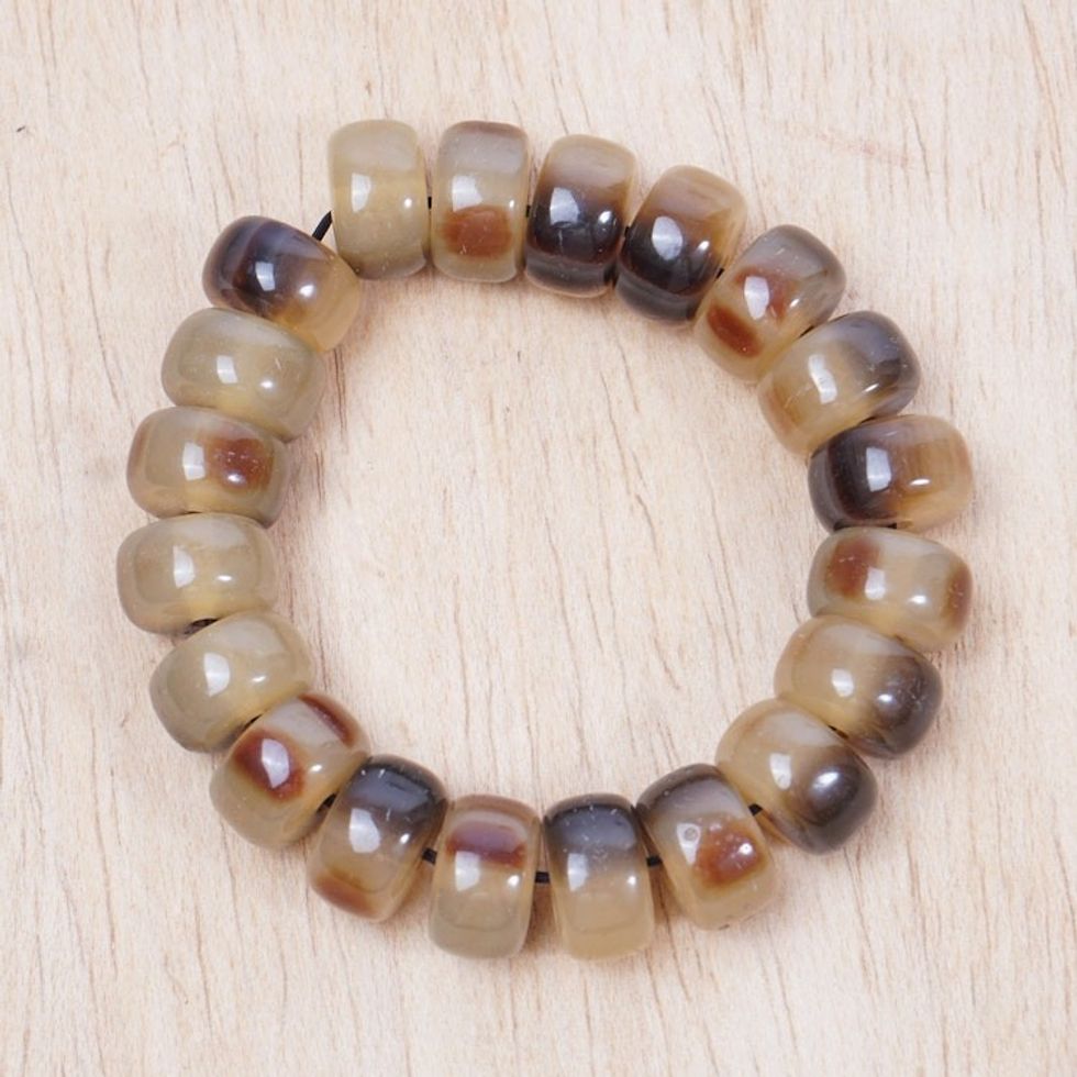 Eco-Friendly Recycled Glass Beaded Stretch Bracelet in Brown 'Anigye Splendor'